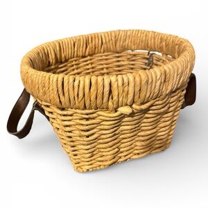 Woven Basket with Faux Leather Straps
